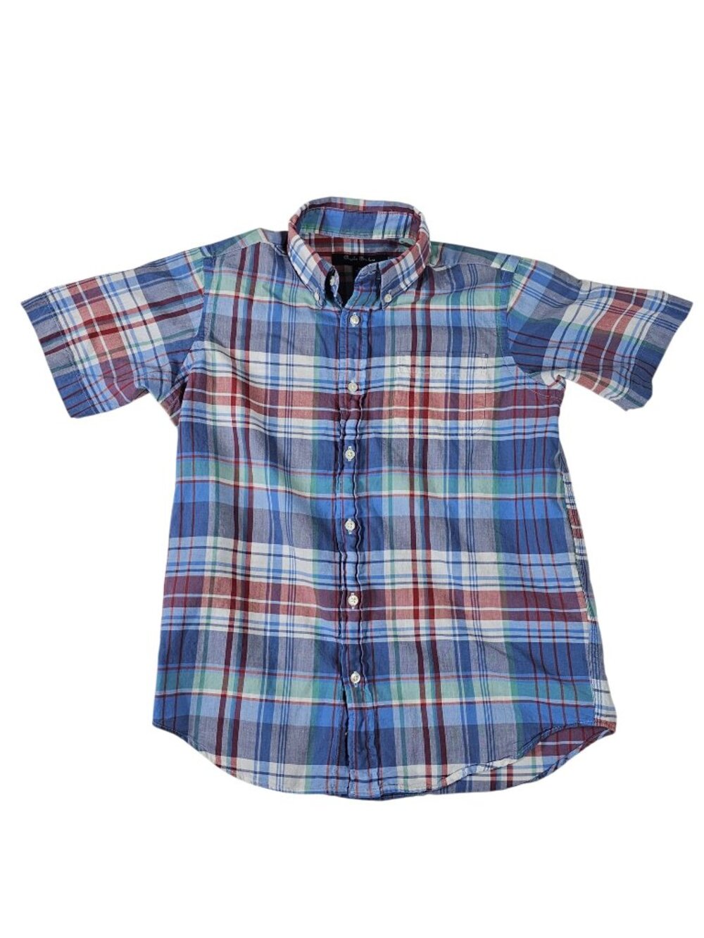 Brooks Brothers Fleece Men's S/S Plaid Shirt Size M Blue Red Cotton